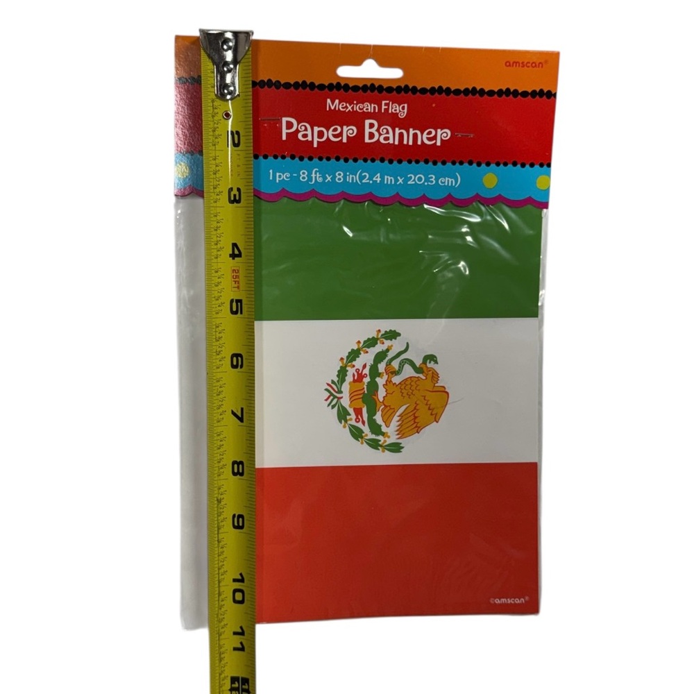 Amscan Mexican flag paper banner 8ft x 8in brand new in packaging never opened! - Picture 5 of 6